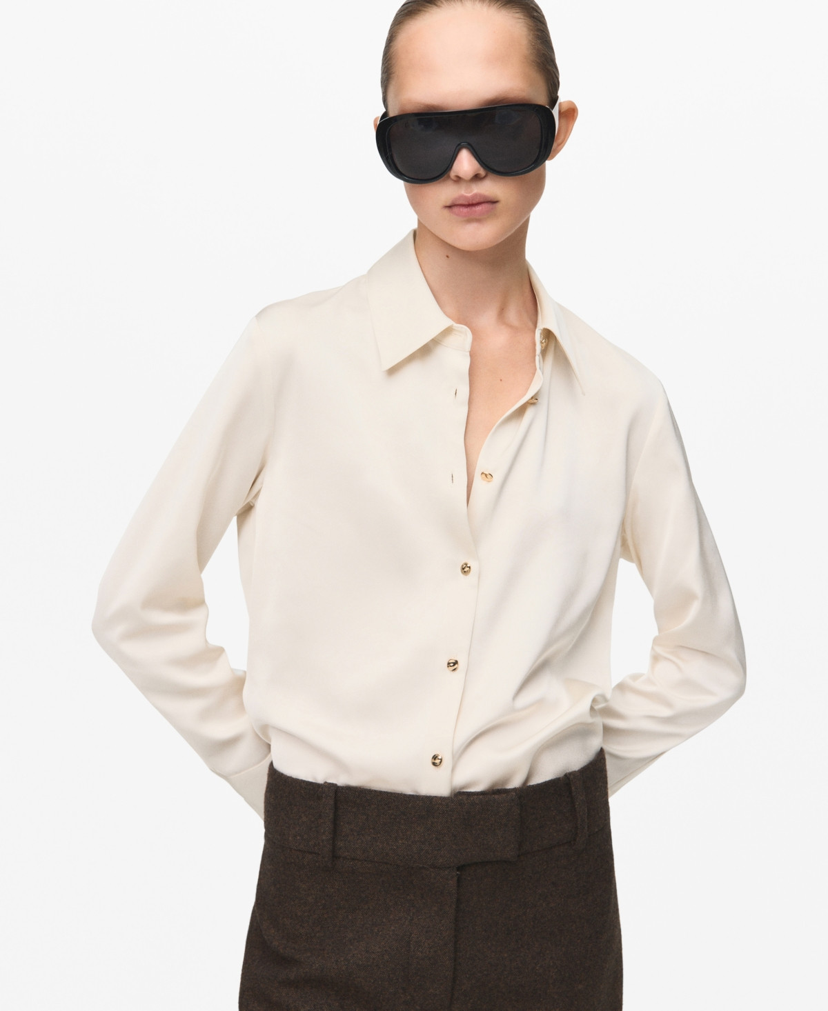 Mango Women's Satin Finish Flowy Shirt - Ecru | Macy's