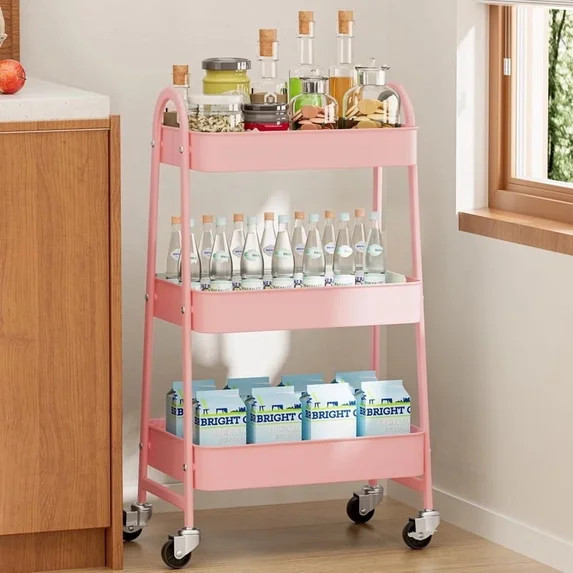Kelno 3 Tier Rolling Cart Metal Utility Storage Cart Mobile Storage Organizer with Lockable Wheel... | Walmart (US)