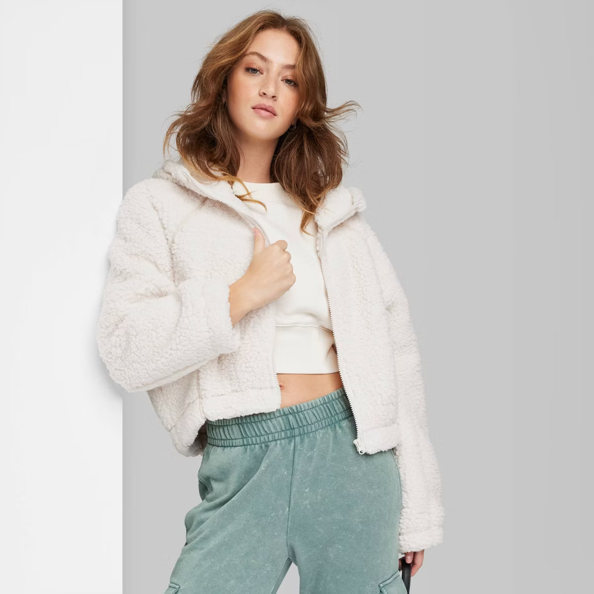 Women's Faux Shearling Full Zip-Up Sweatshirt - Wild Fable™ | Target