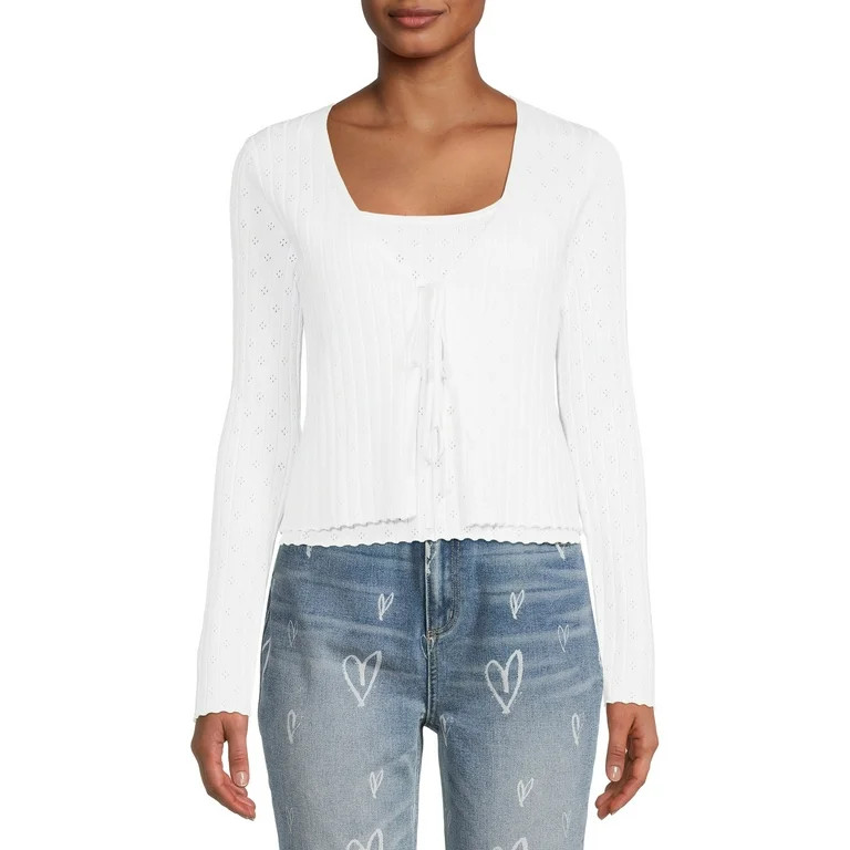 No Boundaries Juniors' Pointelle Tank Top and Cardigan, 2-Piece Set | Walmart (US)