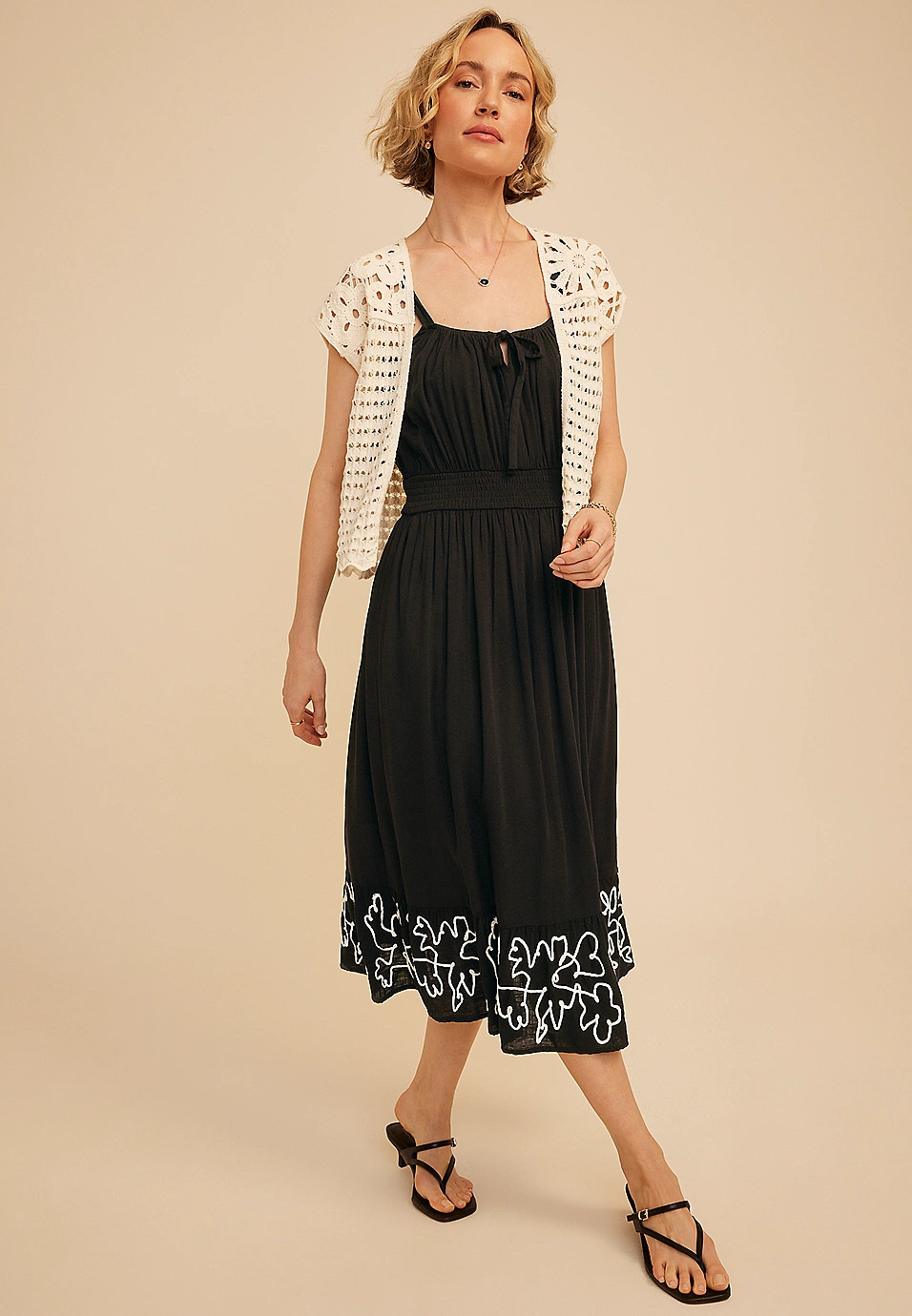 Crochet Open Front Dress Cardigan | Maurices