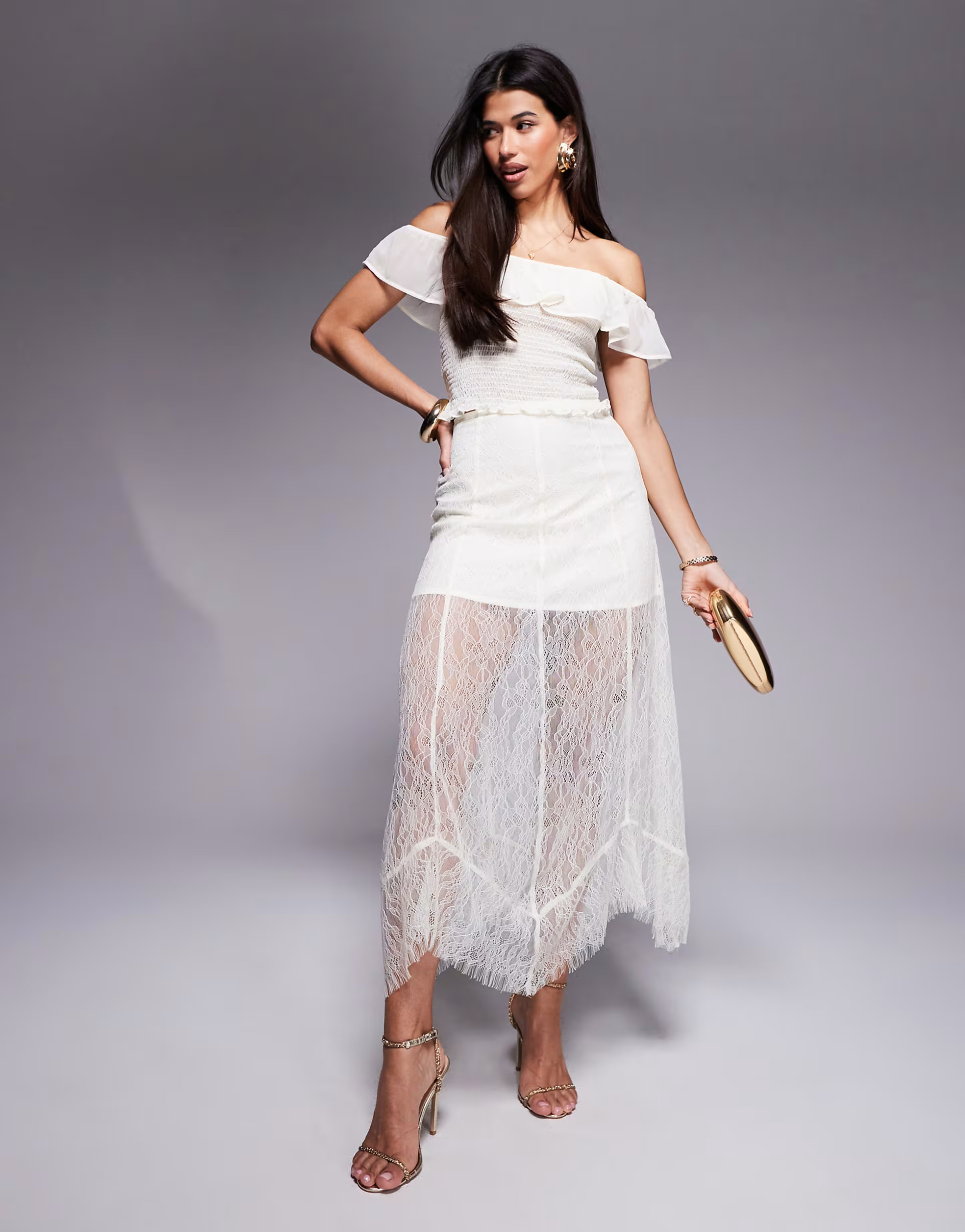 ASOS DESIGN lace maxi skirt with mini lining in ivory | ASOS | ASOS (Global)