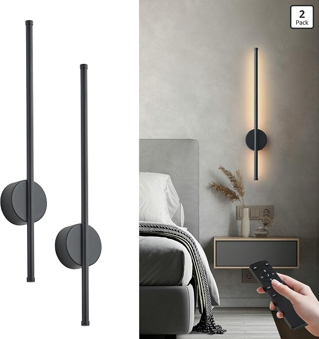 Battery Operated Modern Wall Sconces, Dimmable Wireless Wall Light Set of Two with Remote Control... | Amazon (US)