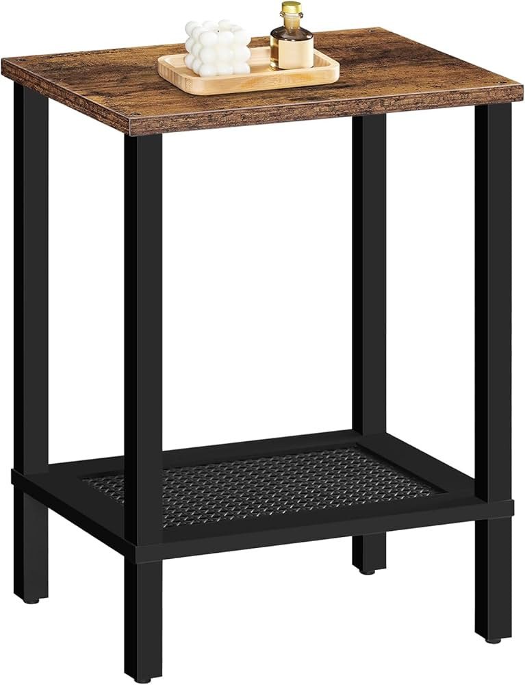 HOOBRO End Table, Small Side Table with 2-Tier Storage Shelves, Nightstand with Faux Rattan Decor... | Amazon (US)