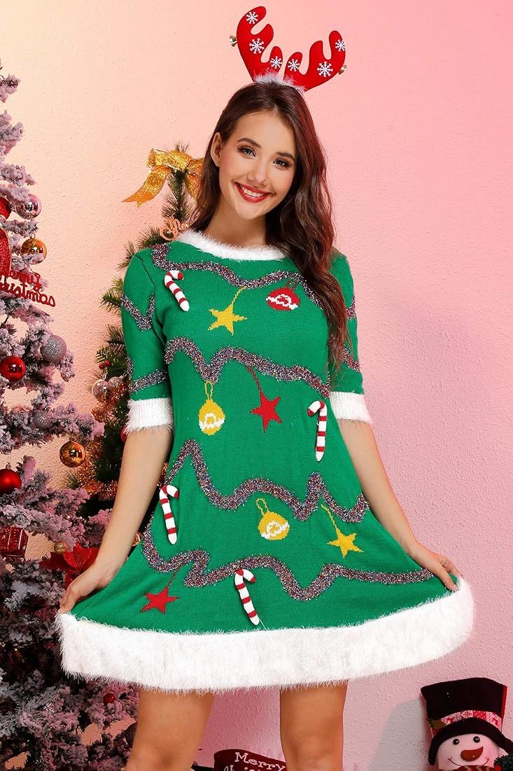 Clarisbelle Womens Ugly Christmas Long Sleeve Pullover Sweater | Amazon (US)
