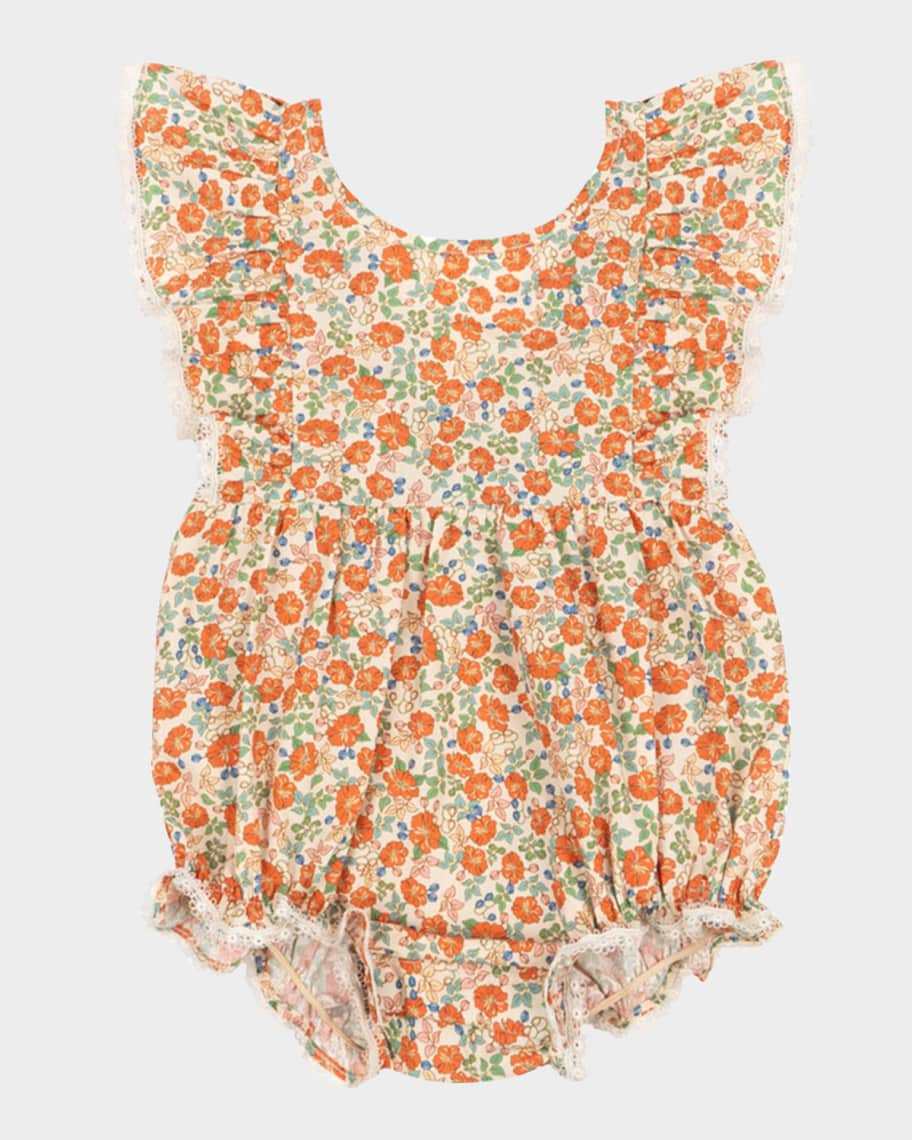 Konges Slojd Girl's Verbena Ruffle Print Romper, Size 3M-18M | Neiman Marcus