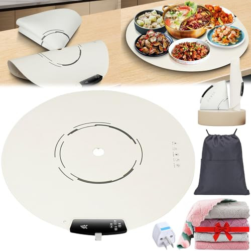 Portable Electric Round Warming Tray, 25.6” Warming Mat for Food Extra Large - Full Surface Heating, Foldable & Roll up Silicone Warming Mat for Food, Adjustable Temp & Time | Amazon (US)