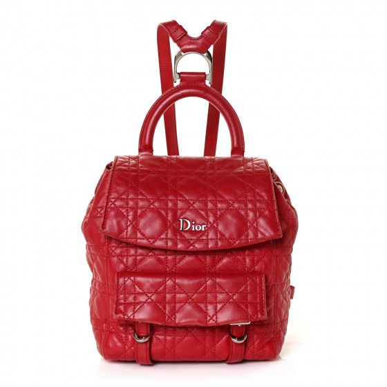 CHRISTIAN DIOR Lambskin Cannage Small Stardust Backpack Red | Fashionphile