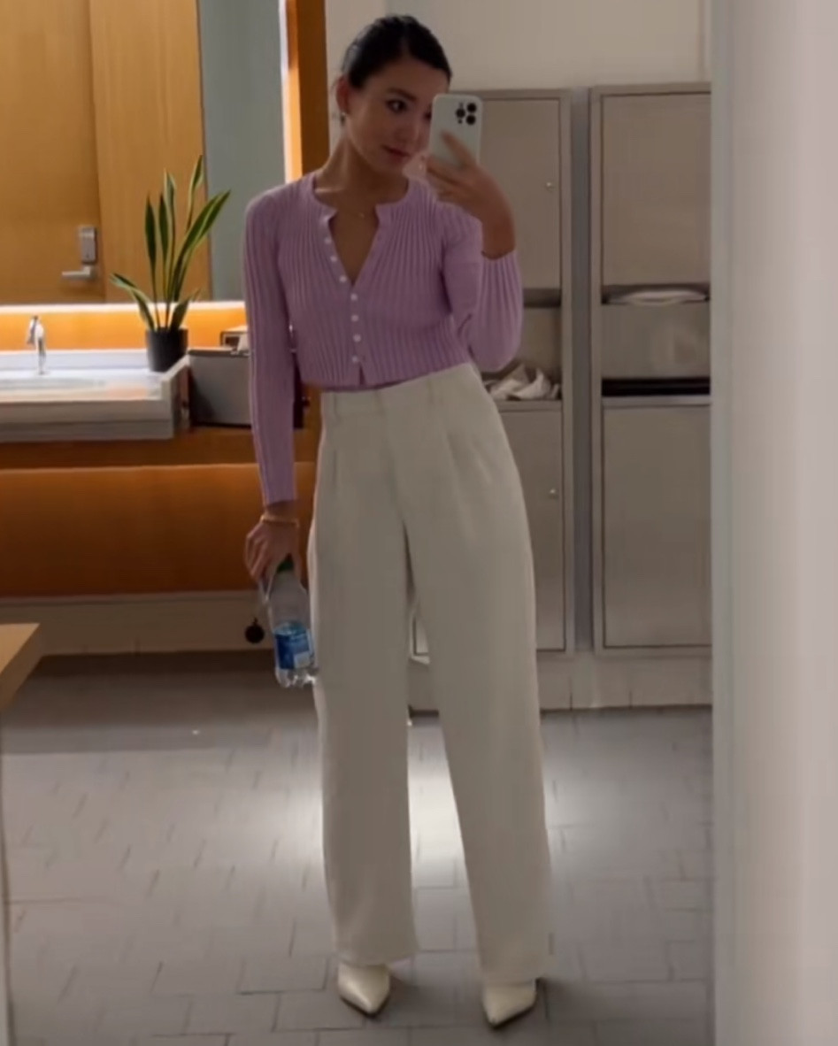 Corporate outfit inspiration with a lavender cardigan and white pants!

#LTKWorkwear #LTKStyleTip