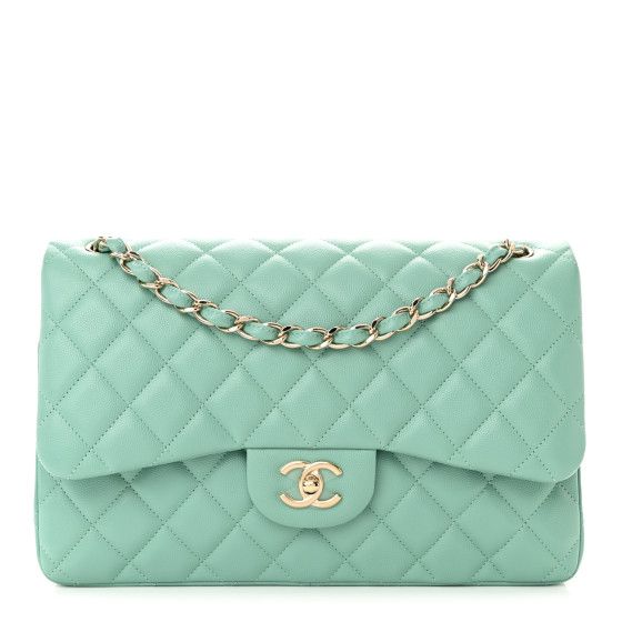 Caviar Quilted Jumbo Double Flap Light Green | FASHIONPHILE (US)