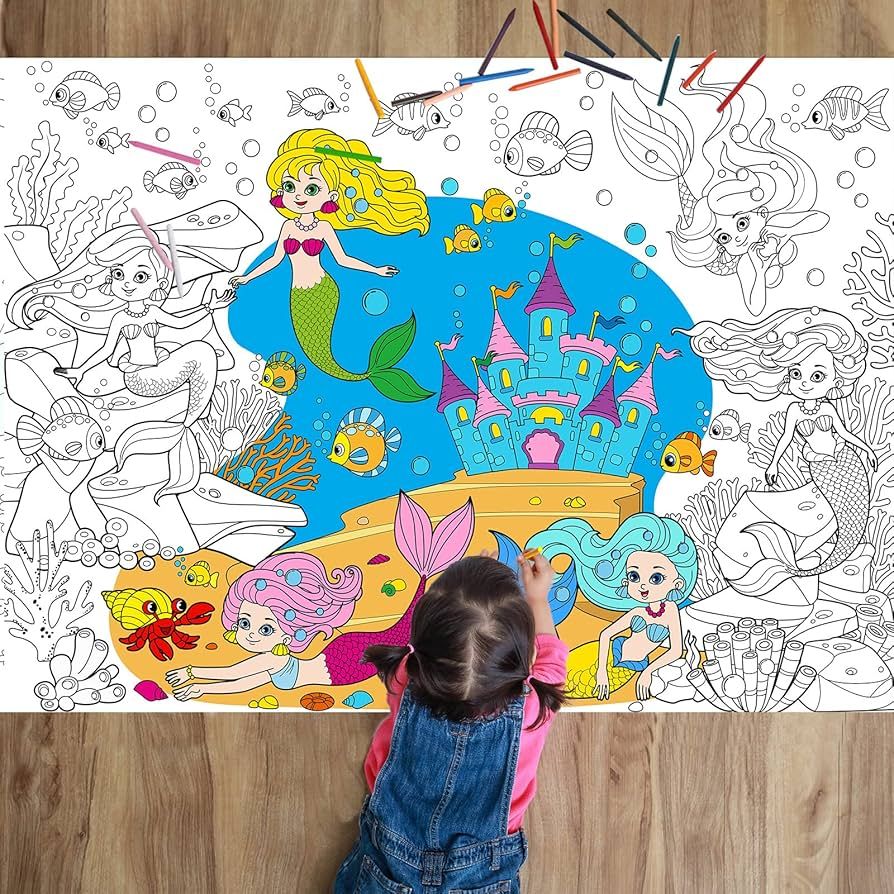 Mermaid Coloring Books for Kids Mermaid Tail Giant Coloring Poster Large Coloring Tablecloth Huge... | Amazon (US)