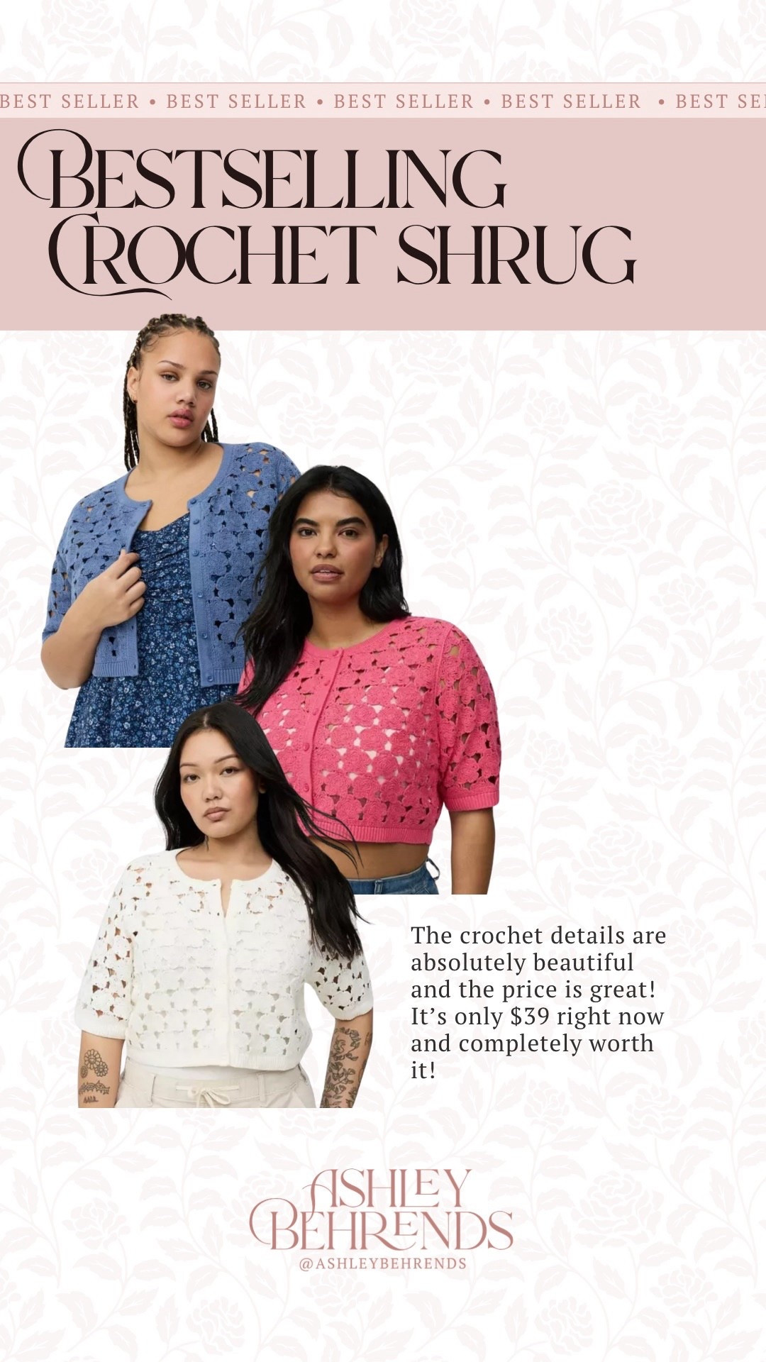 This crochet shrug is absolutely gorgeous, the details are perfect and the colors are super pretty for spring. I’m not surprised this has been a bestseller, it’s super flattering and can be styled so many different ways. 
Spring shrug, crochet spring top, boho spring find  

#LTKSaleAlert #LTKSeasonal #LTKPlusSize