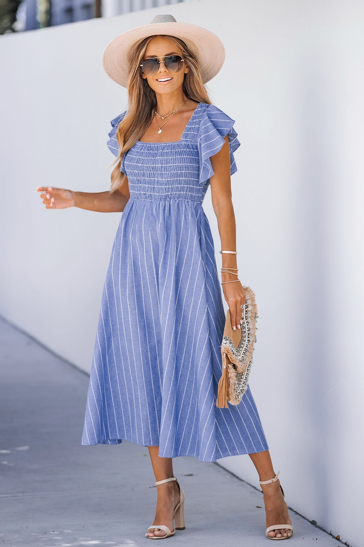 Pinstriped Smocked Maxi Dress | Cupshe US