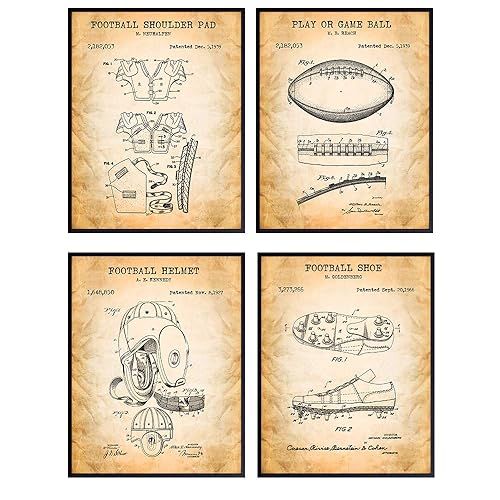 Football Patent Art Prints - Vintage Wall Art Poster Set - Chic Rustic Home Decor for Boys, Kids ... | Amazon (US)