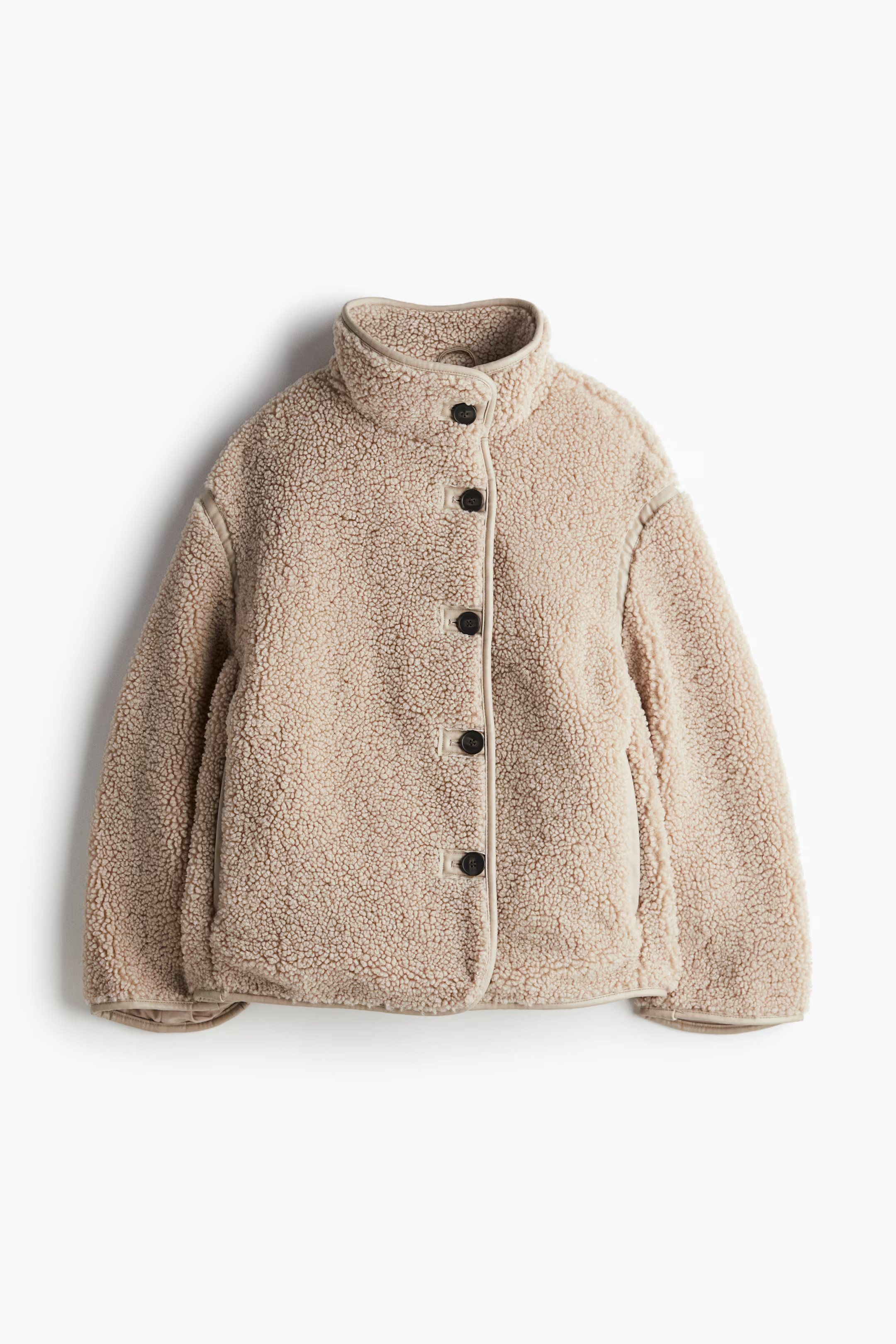 Loose-Fit Teddy Fleece Jacket - Long sleeve - Regular length - Beige - Ladies | H&M US | H&M (US + CA)