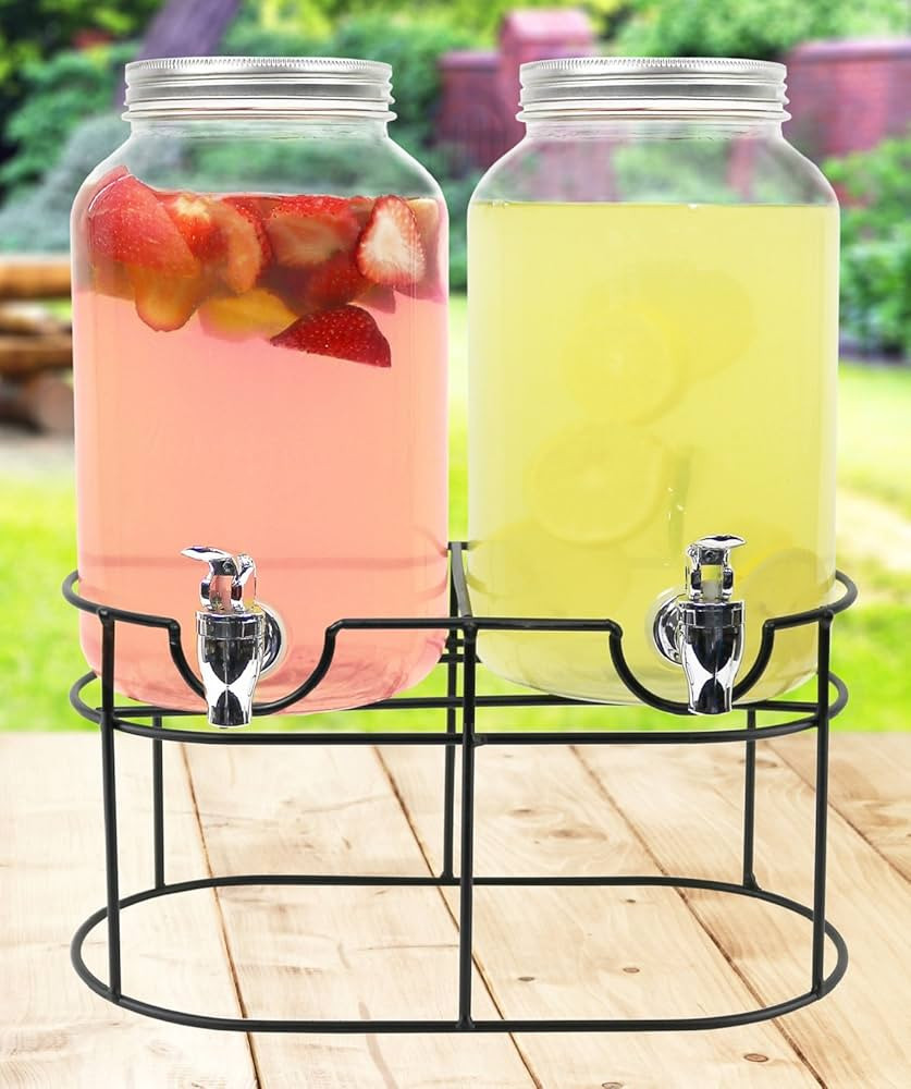 Estilo Glass Double Drink Dispensers for Parties - Set of 2-1 Gallon Glass Jar Beverage Dispenser... | Amazon (US)