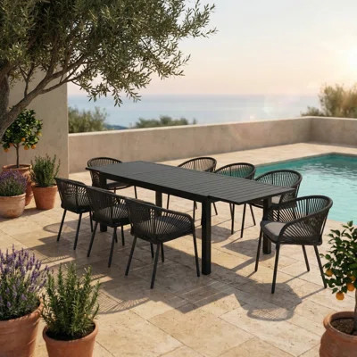 8 - Person Aluminum Rectangular Extendable Outdoor Patio Dining Set With Stackable Dining Chair | Wayfair North America