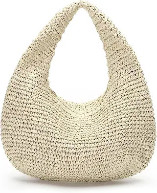 Herald Handmade Crescent Straw Bag for Women, Summer Beach Hobo Raffia Woven Underarm Shoulder Ha... | Amazon (US)