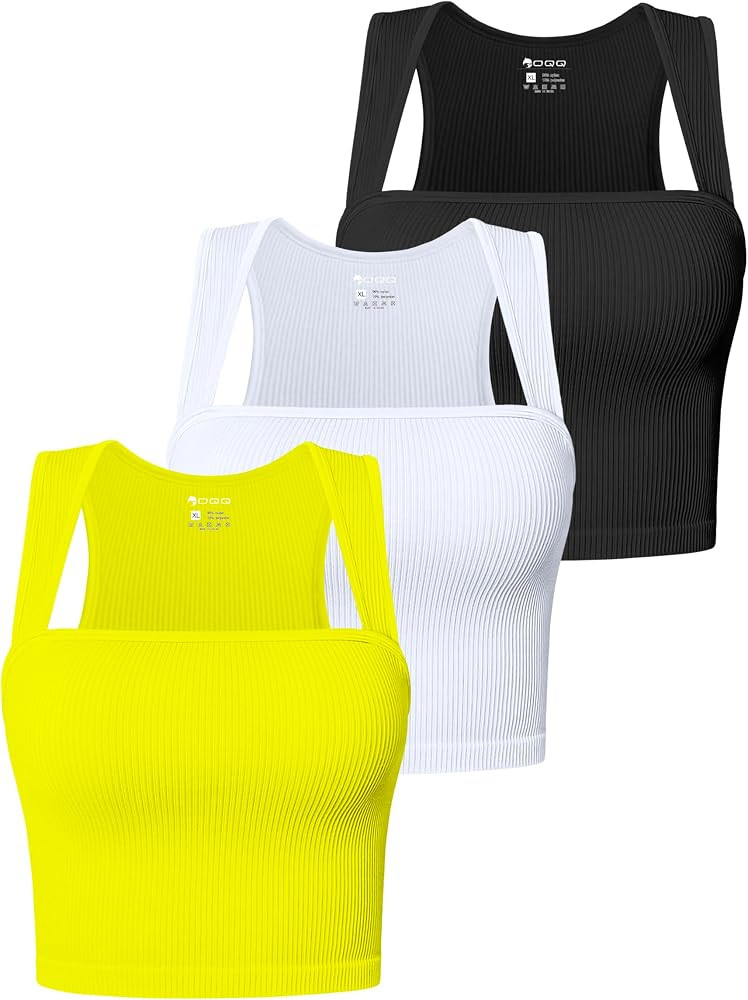 OQQ Women's 3 Piece Tank Tops Strappy Sleeveless Square Neck Stretch Tee Shirts Crop Camis | Amazon (US)