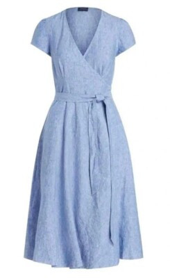 POLO RALPH LAUREN Wrap Ribbon Belt Flare Dress Women Size 4 Short Sleeve Blue | eBay US