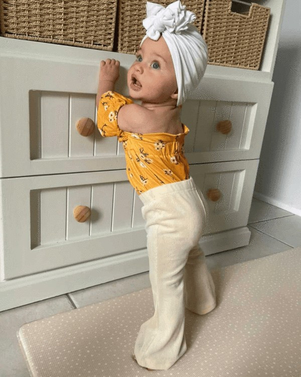 Louise Corduroy Boho Bell Bottoms - Ivory Cream | Bailey's Blossoms