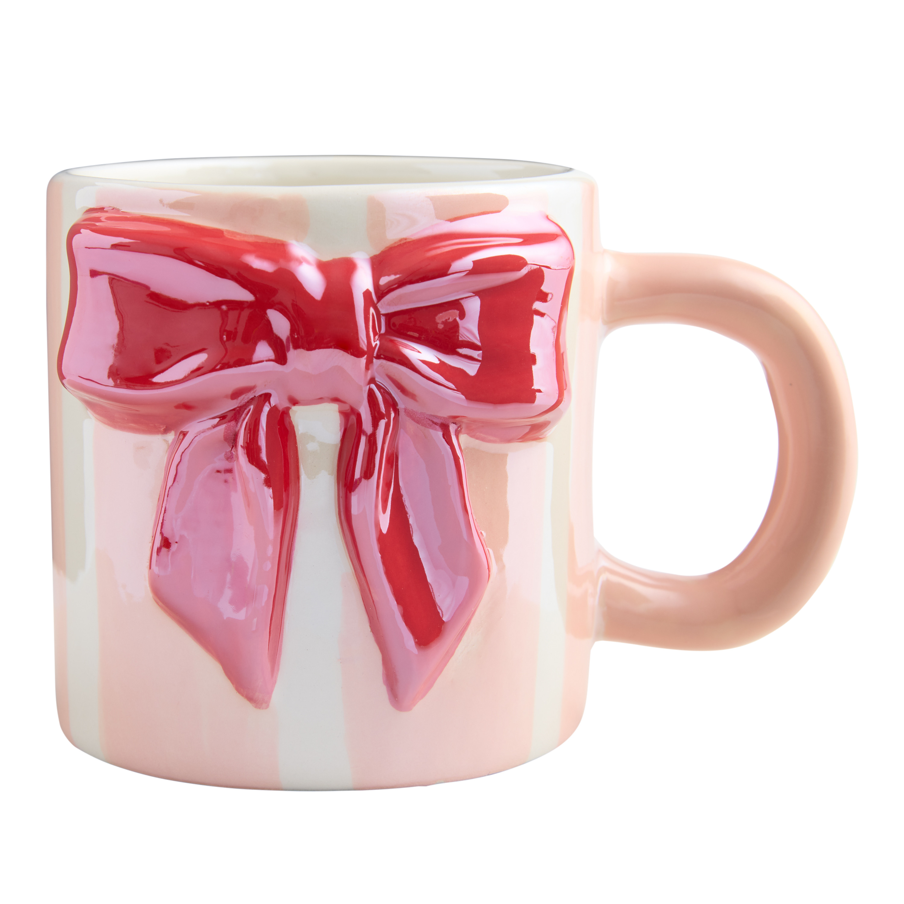 Iridescent Pink Striped Bow Hand Painted Ceramic Mug | World Market