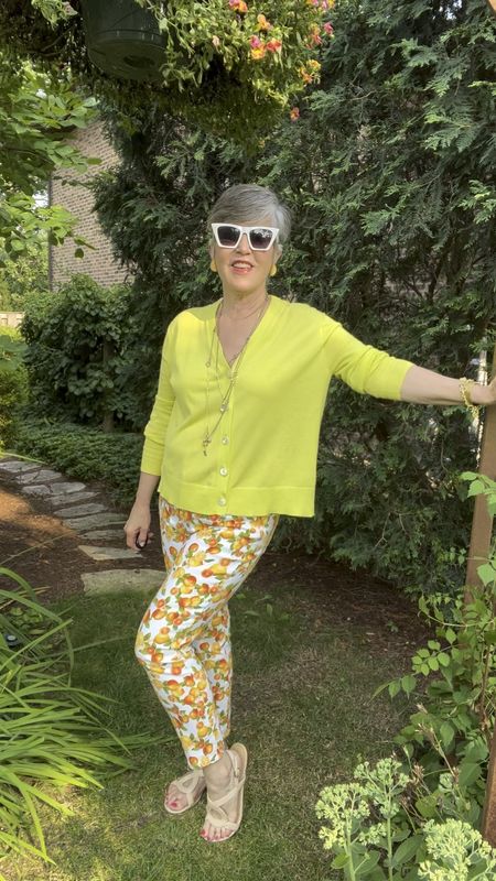 SALE ALERT ‼️! Talbots patterned pants (jeggings) (6), Amazon cardigan in a deep yellow, fun white oversized sunglass for a cute casual summer look!

#LTKstyletip #LTKSeasonal #LTKunder50