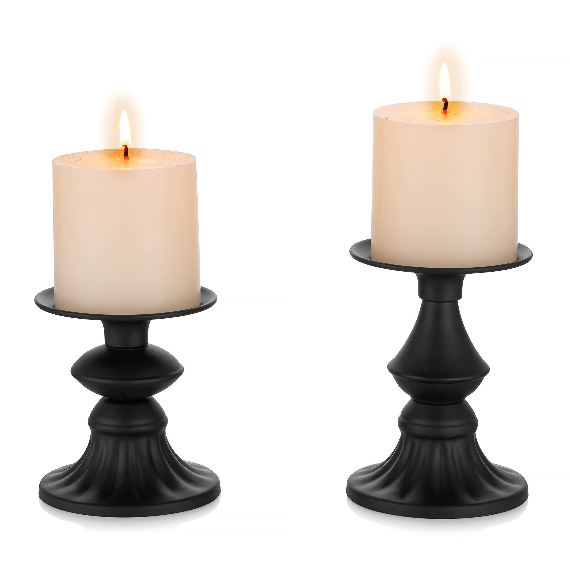 Romadedi Candle Holders for Pillar Candles - Matte Black Candle Stands, Vintage Candlestick Holder f | Amazon (US)