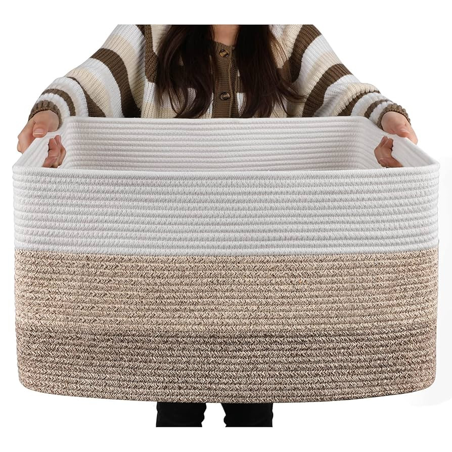 OIAHOMY Large Blanket Basket, 22”x17”x12” Rectangle Woven Baskets, Nursery Blanket Storage ... | Amazon (US)