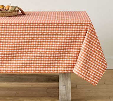 Pumpkin Gingham Oilcloth Tablecloth | Pottery Barn (US)