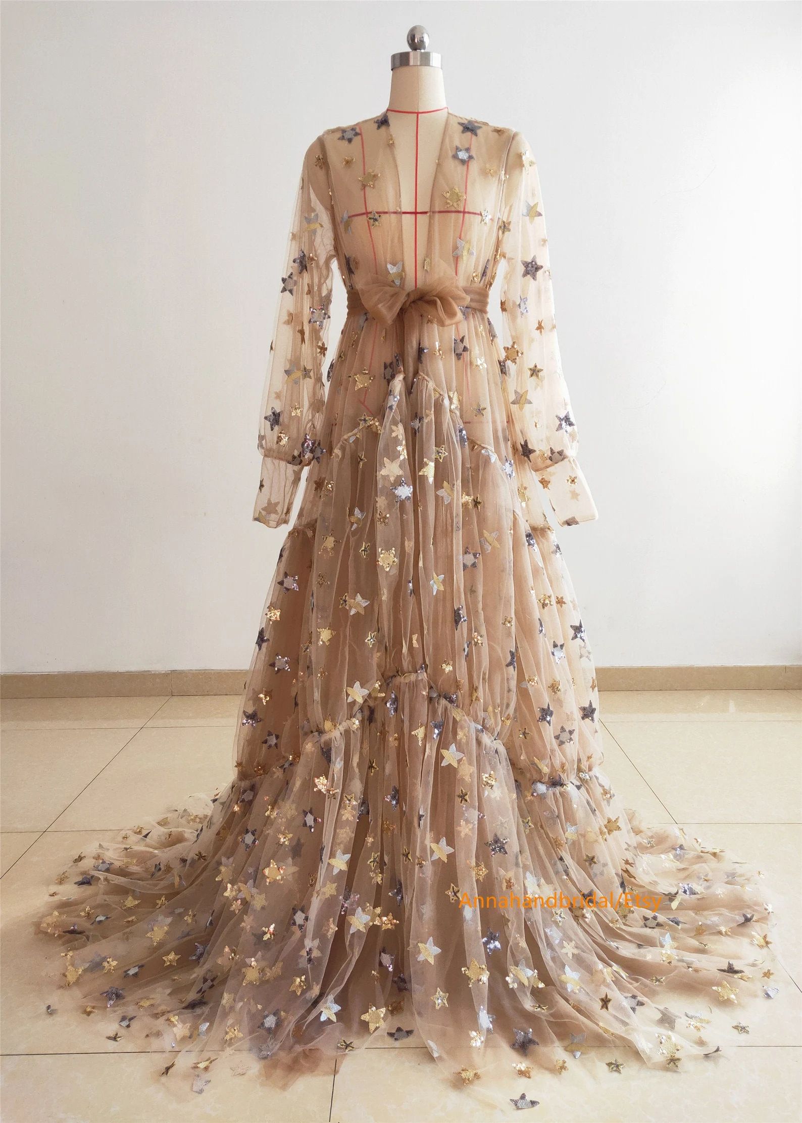 Tan Sparkle Stars Maternity Robe/Long Sleeve Tulle Dress Photo | Etsy | Etsy (US)
