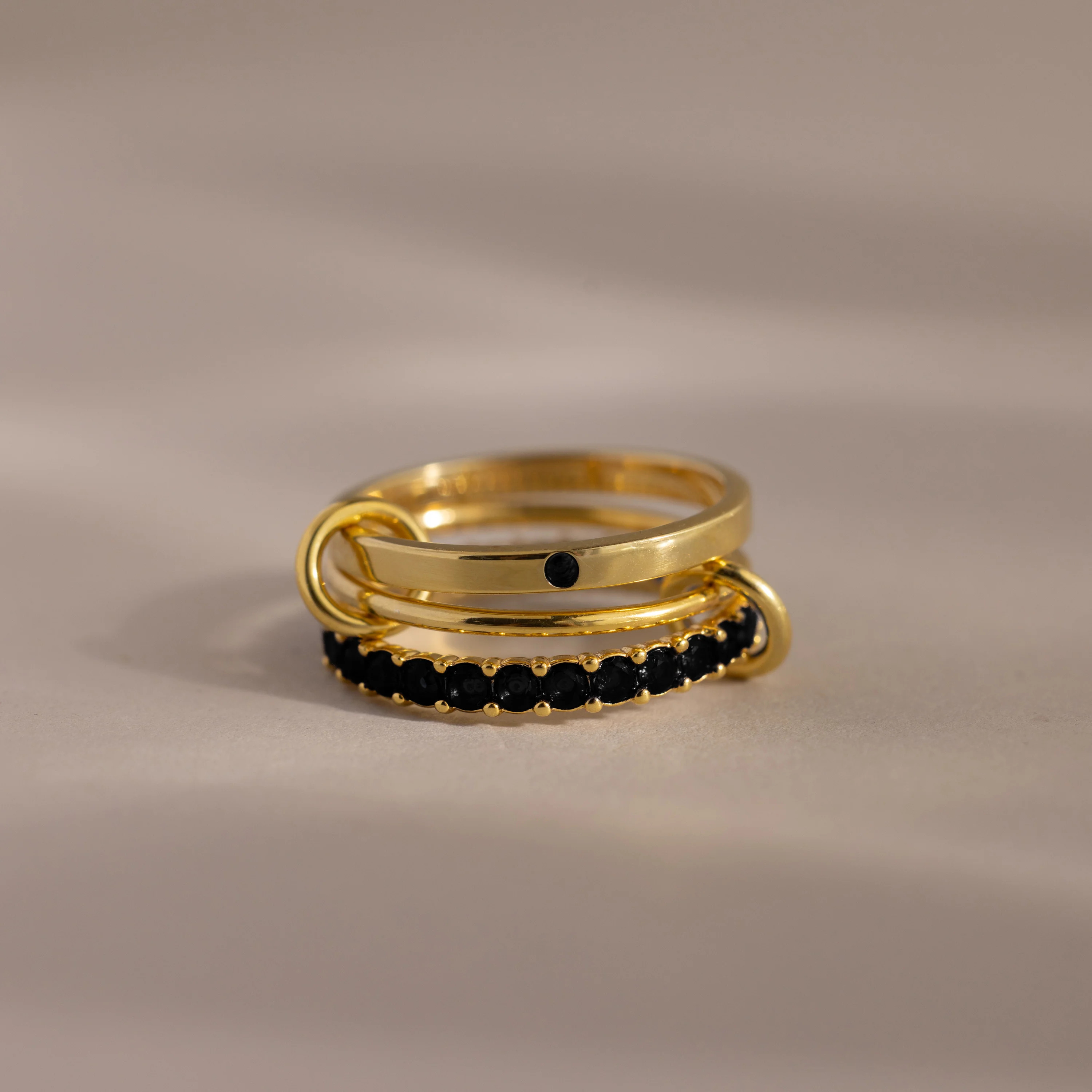 Triple Linked Onyx Birthstone Rings Set of 3 | Caitlyn Minimalist | Caitlyn Minimalist