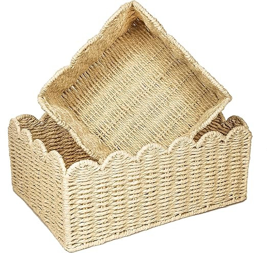 Scalloped Edge Basket, Wicker Storage Baskets, Hand Woven Baskets for Shelves,Natural Baskets for... | Amazon (US)