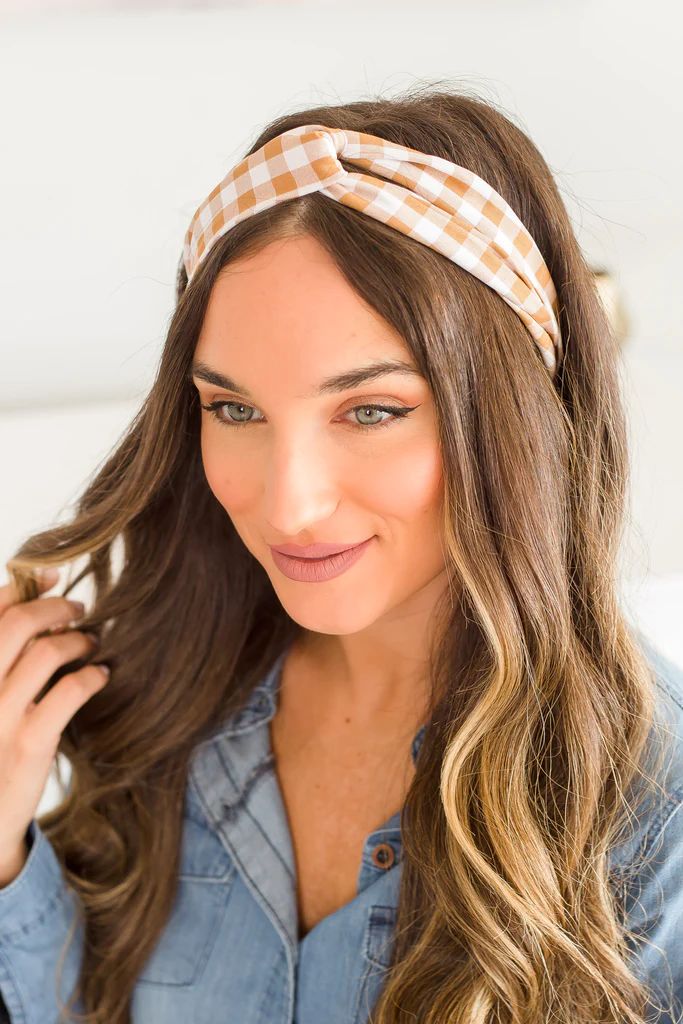 More Than Love Tan Gingham Headband | The Mint Julep Boutique