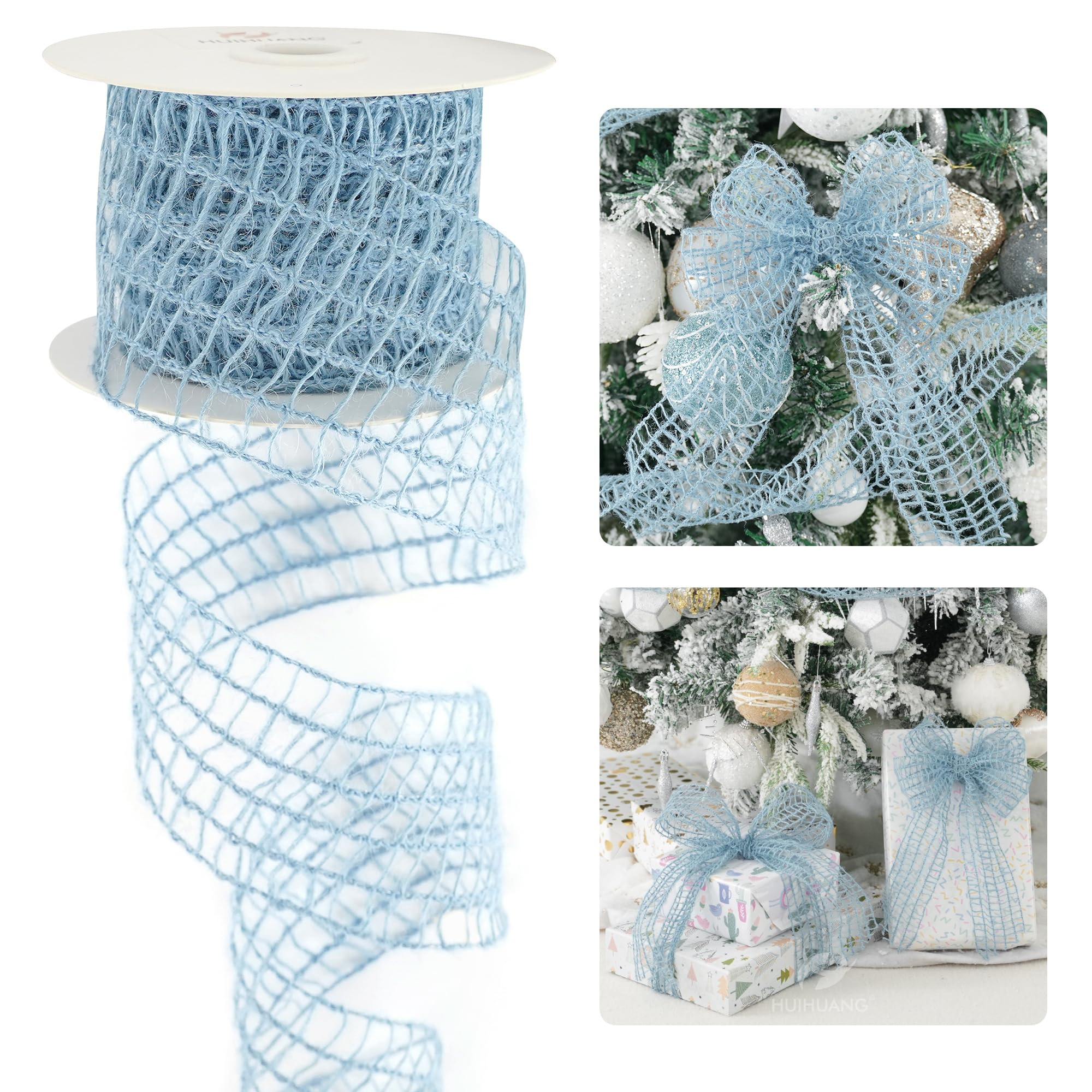 HUIHUANG Burlap Wired Ribbon 2.5 inch Ivory Burlap Ribbon for Christmas Tree Cream Rustic Jute Ne... | Amazon (US)