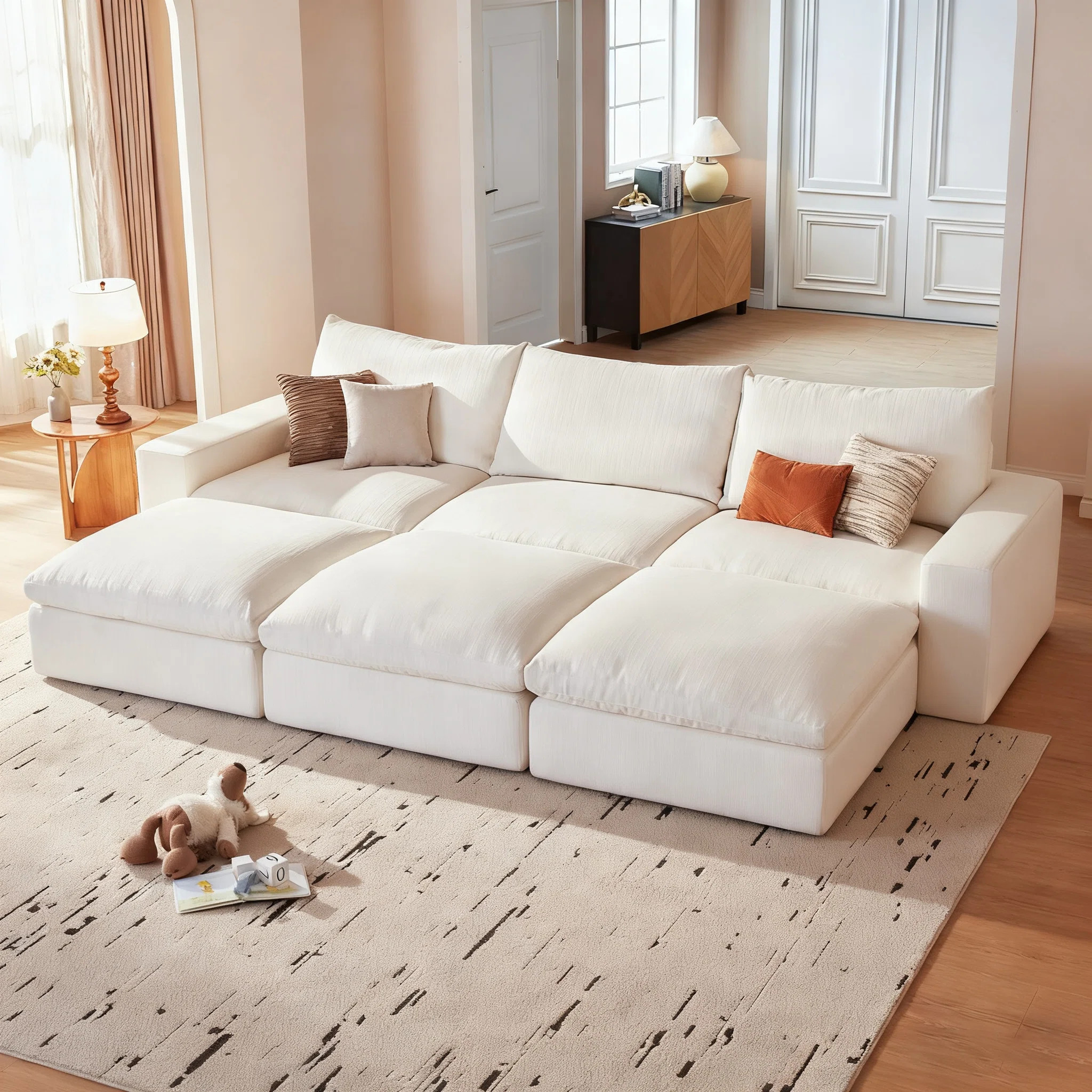110.2" Cloud Sectional Couches With Deep Seat,3-Seat Sofa With 3 Storage Ottoman Or Living Room | Wayfair North America