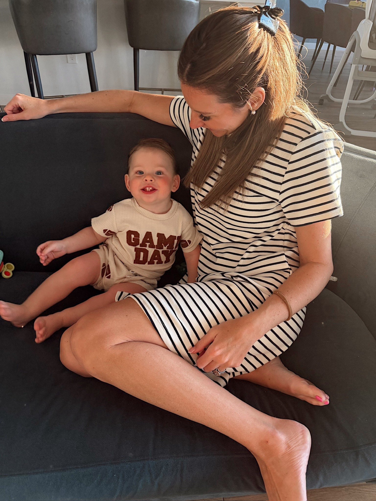 Casual mom outfit for lounging with my boy! In a medium t shirt dress - fits tts. Storm's football outfit is Amazon!

#LTKmomlife #LTKBaby #LTKootd