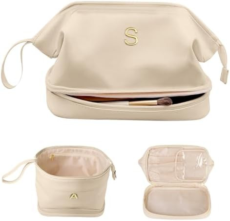Bridesmaid Proposal Gifts, Makeup Bag, Personalized Double Layer Cosmetic Bag with Makeup Brush O... | Amazon (US)