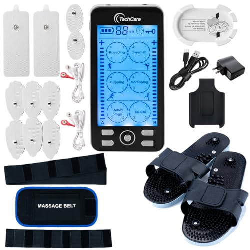 TechCare Plus 24 Modes Tens Unit Muscle Stimulator Massager Rechargeable Unit Electric Complete Set + Massage Belt + Reflexology Shoes Back Neck Pain | Amazon (US)