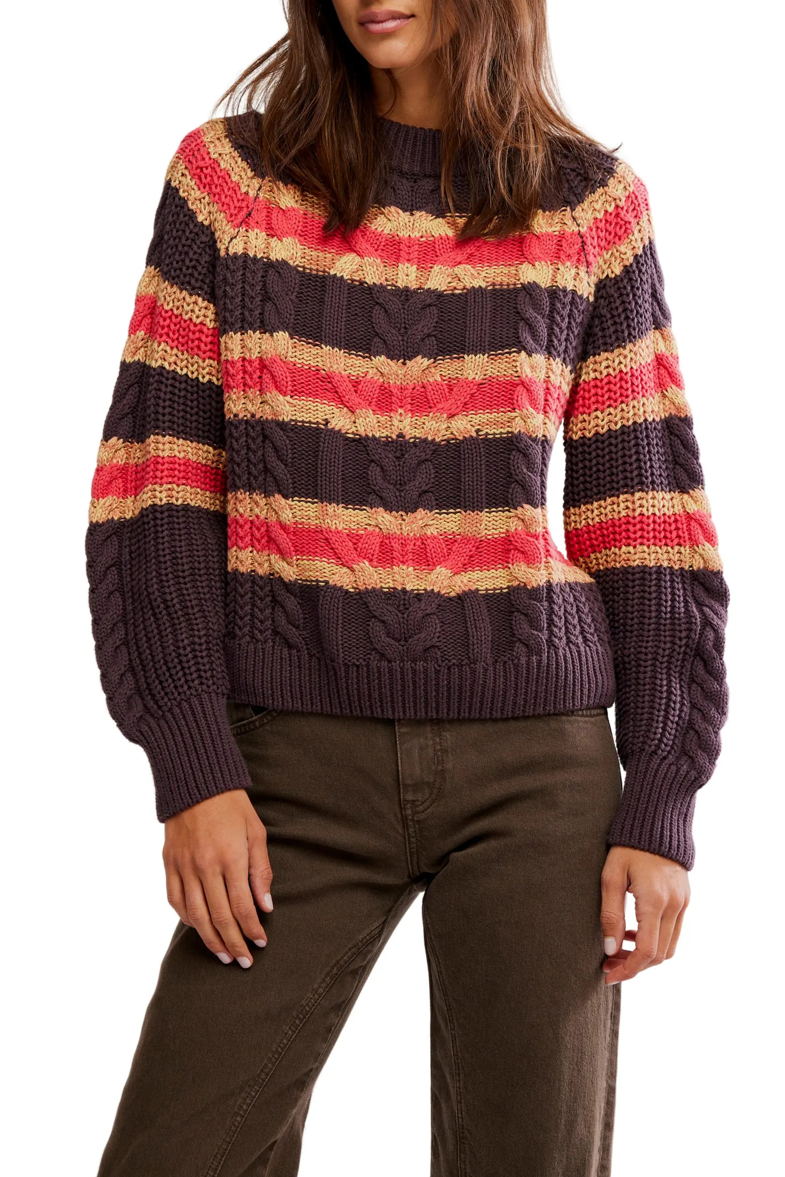 Frankie Stripe Cable Stitch Cotton Sweater (Women) | Nordstrom | Nordstrom