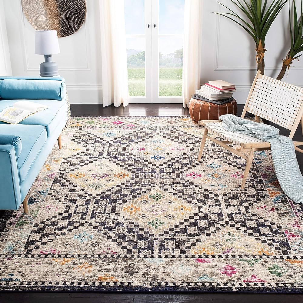 SAFAVIEH Madison Collection Accent Rug - 4' x 6', Black & Yellow, Boho Diamond Distressed Design,... | Amazon (US)