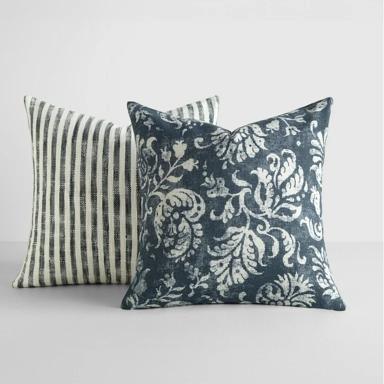 2-Pack Decor Throw Pillows in Yarn-Dyed Bengal Stripe / Distressed Floral Patterns by Comfort Can... | Walmart (US)