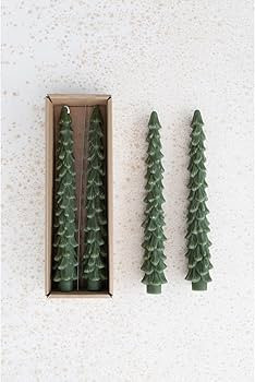 Creative Co-Op Unscented Tree Shaped Taper Candles, Evergreen, Boxed Set Of 2 | Amazon (US)