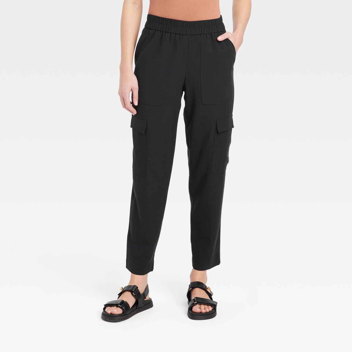 Women's High-Rise Ankle Cargo Pants - A New Day™ Black M | Target