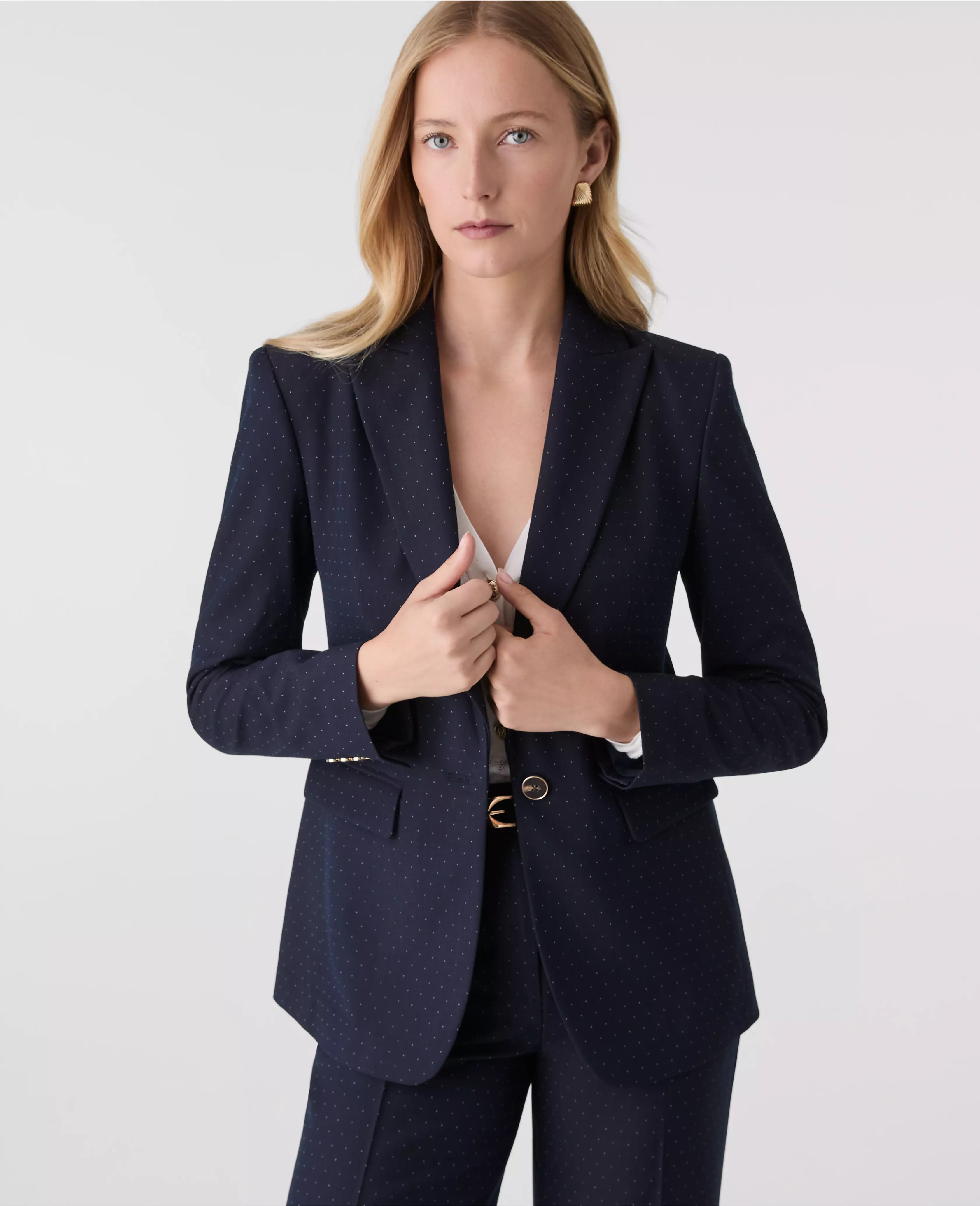 The Petite Dotted Long Blazer | Ann Taylor