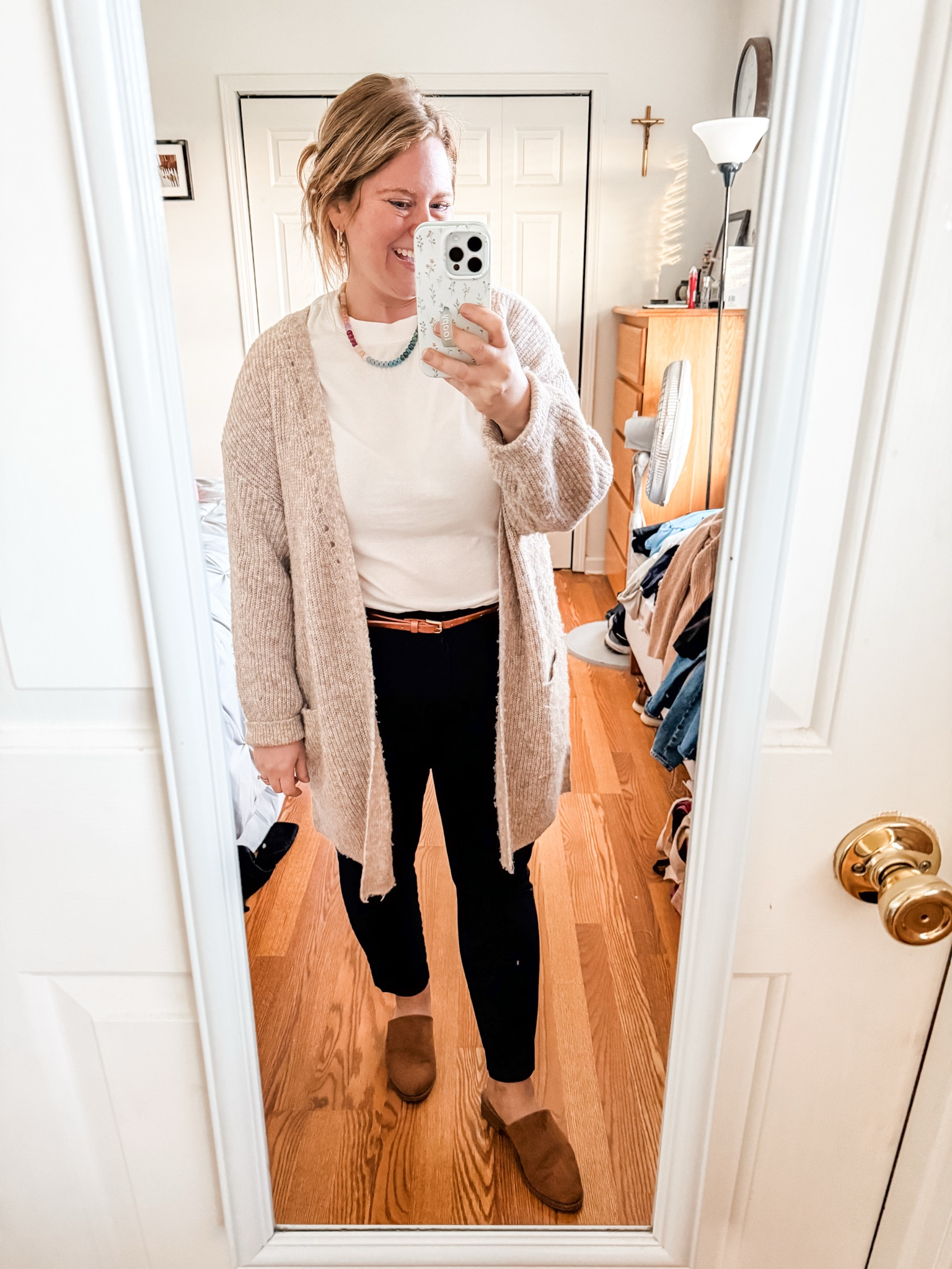 Wearing an XL in my tee and a 16 petite in my pixie pants.  My sweater is sold out so linked similar.

#LTKMidsize #LTKWorkwear #LTKPetite