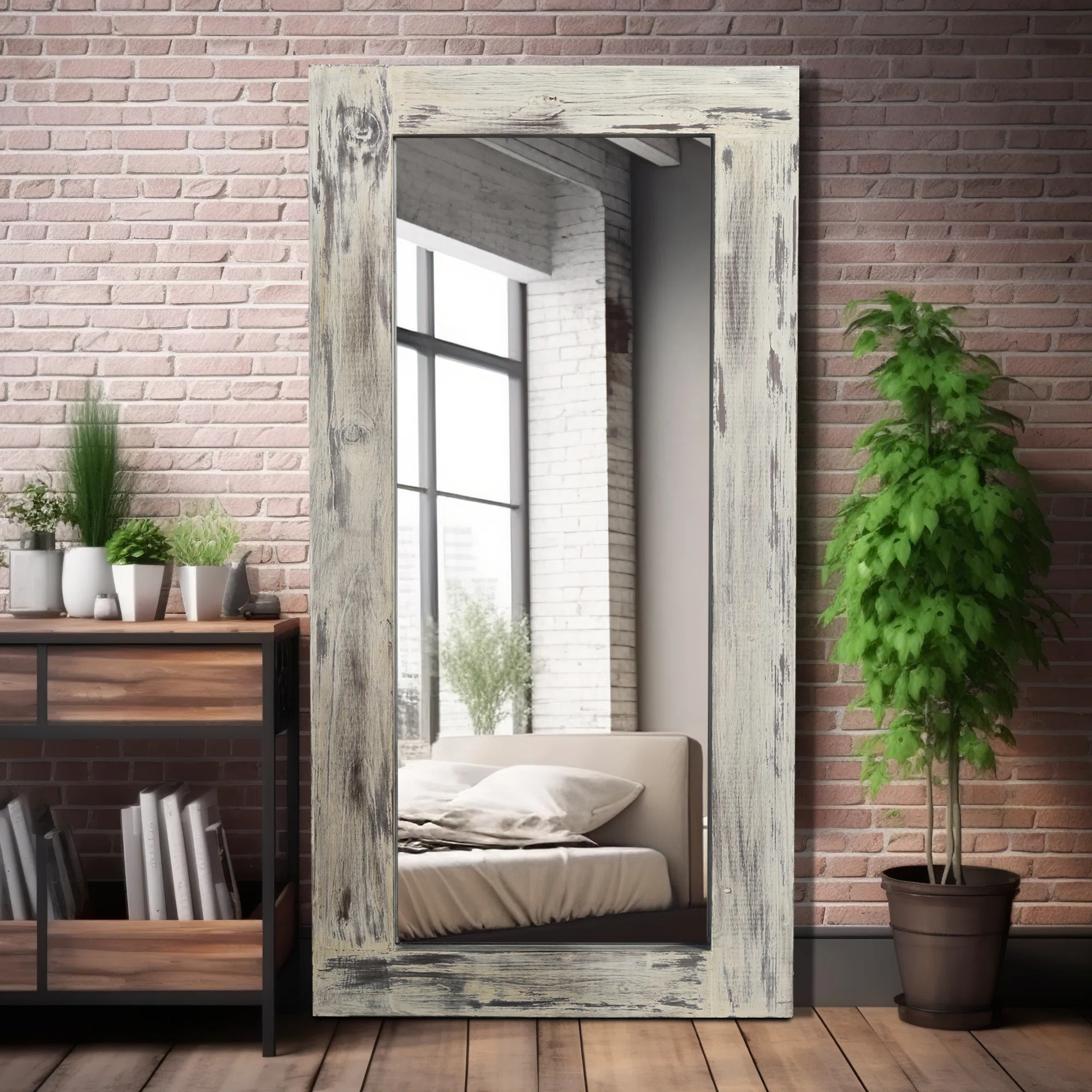 Mateus Distressed  Full Length Mirror Wall Mirror Retro Mirror with Wooden Frame | Wayfair North America
