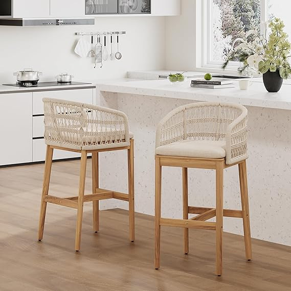 Christopher Knight Home Lagun Acacia Wood Indoor/Outdoor Bar Stool Set of 2 with Cushion, Patio A... | Amazon (US)