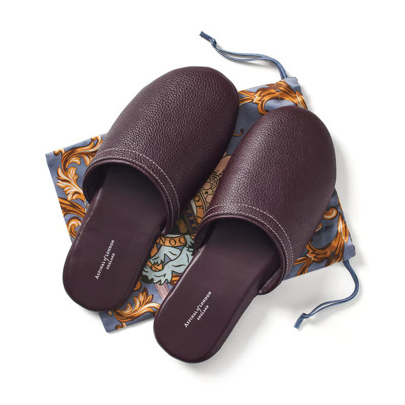Aspinal of London Hudson Travel Slippers in Wine Milled Pebble | Aspinal of London US