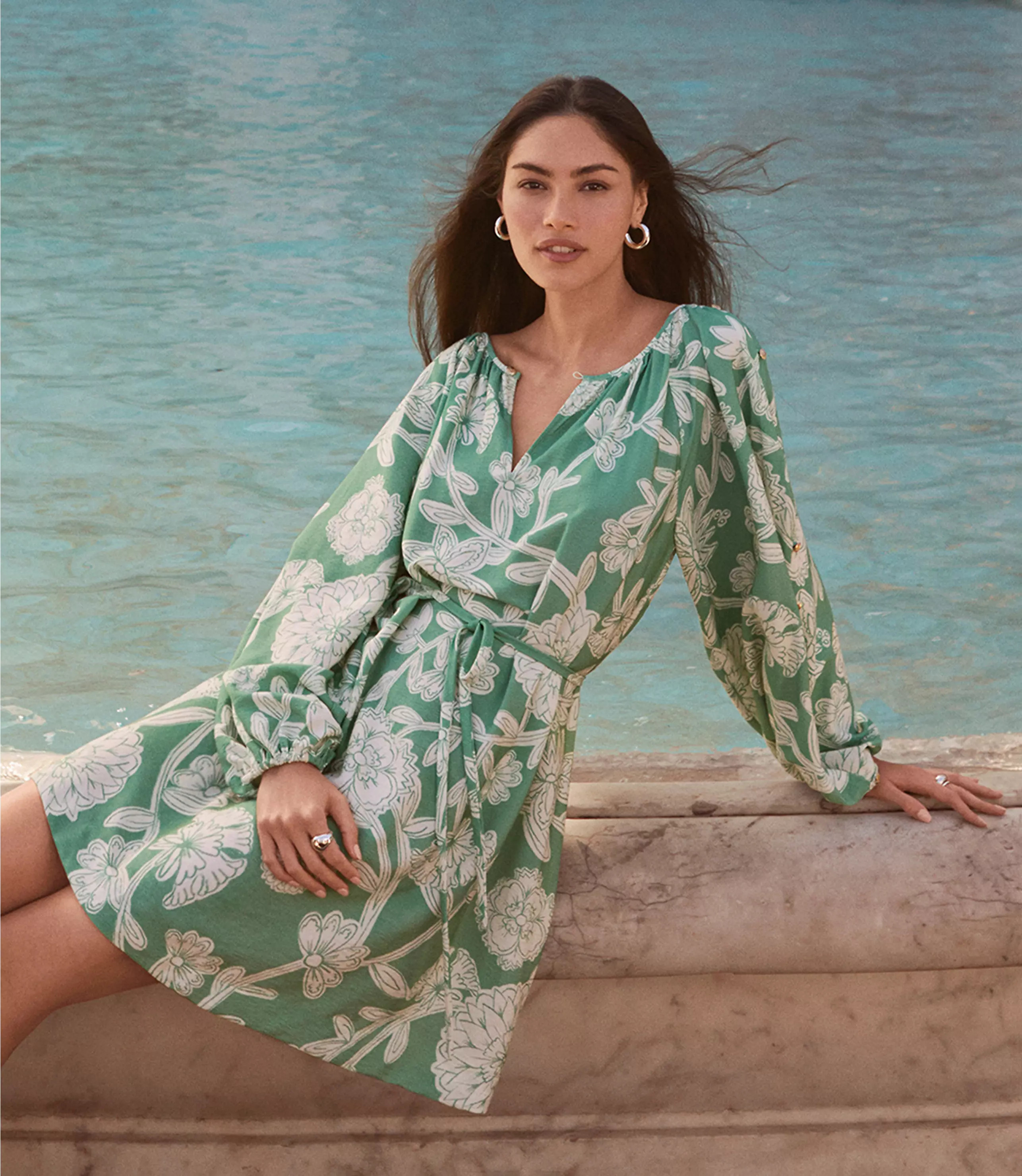 Floral Button Sleeve Mini Dress | LOFT